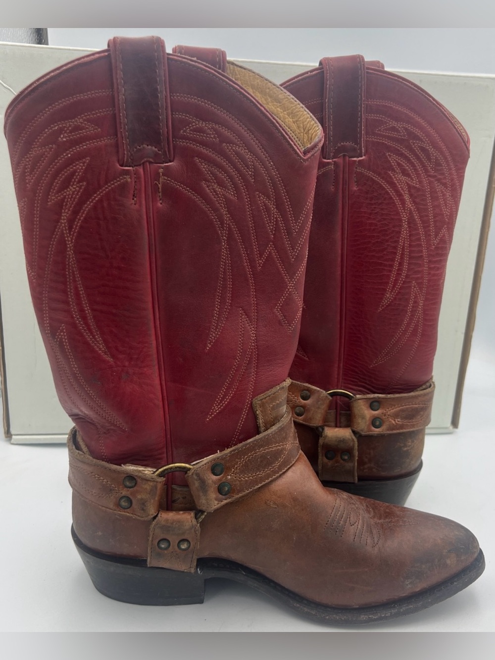 FRYE in Box FRYE Women's Billy Harness Western Boots Burgundy Multi Size 8M - Picture 6 of 14